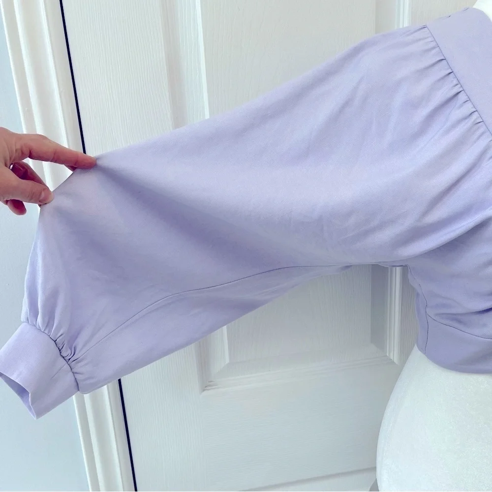 ZARA Women’s Y2K Linen Blend Dolman Sleeve Top Women’s XS Pastel Purple V-Neck - Picture 4 of 8